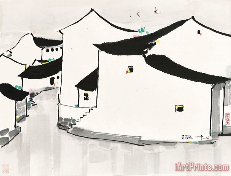 Wu Guanzhong Water Village in Jiangnan Art Painting
