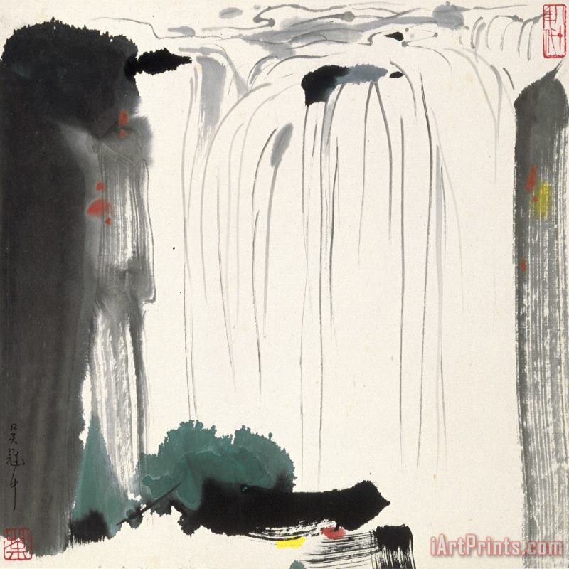 Wu Guanzhong Waterfall Art Painting