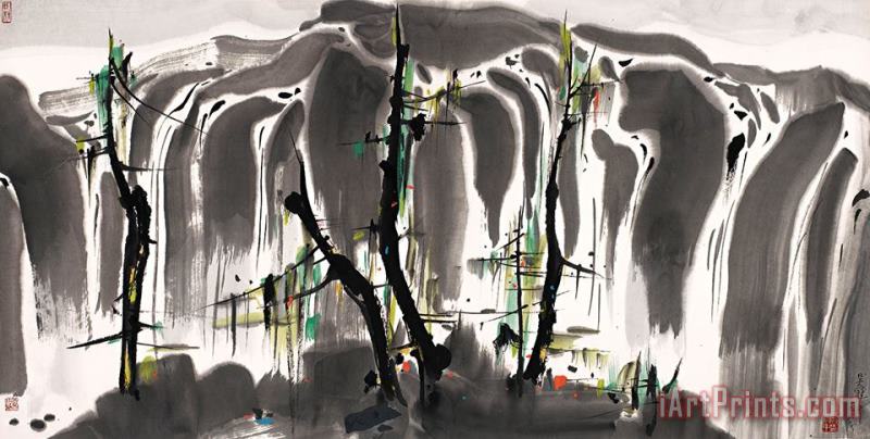 Waterfall painting - Wu Guanzhong Waterfall Art Print
