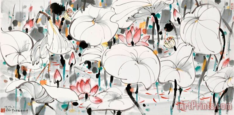 Waterlilies painting - Wu Guanzhong Waterlilies Art Print