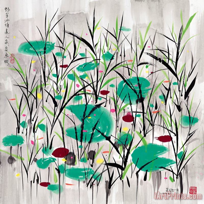 Wu Guanzhong Weeds in a Pond Art Painting