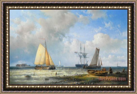 Abraham Hulk Snr Dutch Barges in a Calm Framed Painting