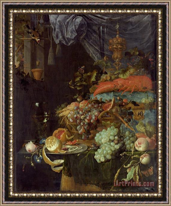 Abraham Mignon Still Life with Fruit And a Goldfinch Framed Print