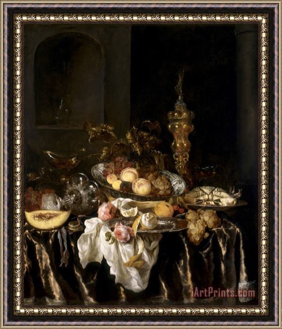 Abraham Van Beyeren A Banquet Still Life with Roses Framed Painting