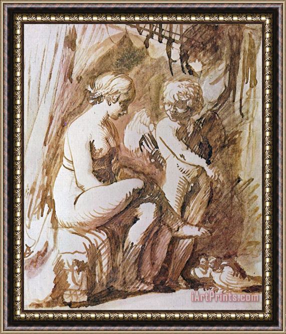 Adam Elsheimer Venus And Cupid Drawing Framed Painting