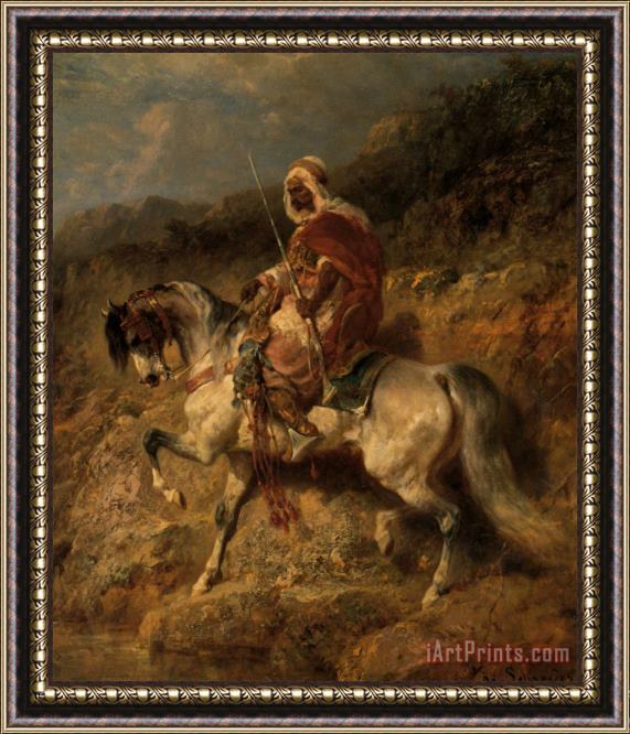 Adolf Schreyer An Arab Horseman on The March Framed Painting