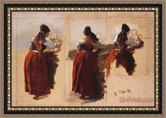 Adolph Tidemand & Hans Gude Studies of a Woman From Rugen Framed Painting