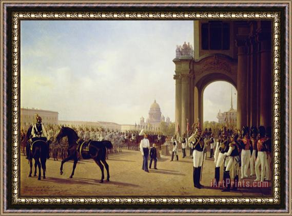 Adolphe Ladurner Parade at the Palace Square in Saint Petersburg Framed Print