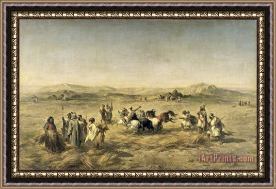 Adolphe Pierre Leleux Threshing Wheat in Algeria Framed Print