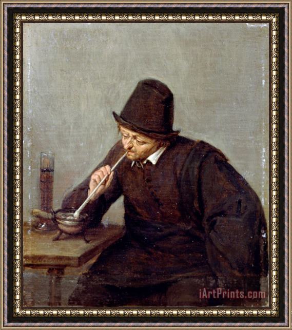 Adriaen Van Ostade A Man Smoking Framed Painting