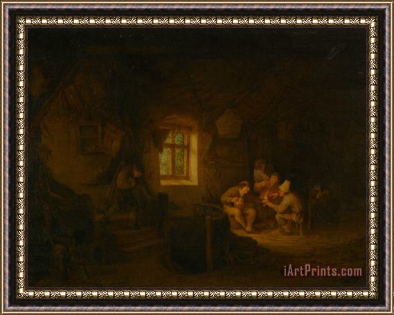 Adriaen Van Ostade A Tavern Interior with Peasants Drinking Beneath a Window Framed Print