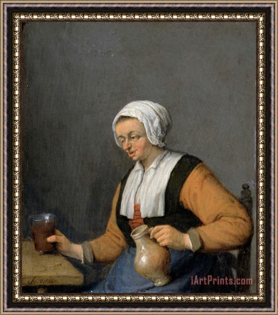 Adriaen Van Ostade A Woman with a Beer Jug Framed Painting