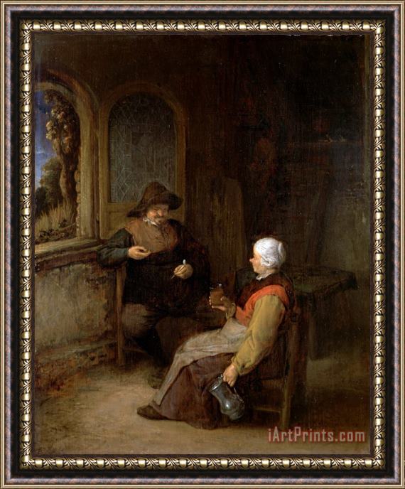 Adriaen Van Ostade Interior of a Cottage Framed Painting