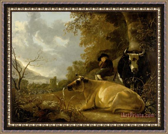 Aelbert Cuyp Landscape with Cows And a Young Herdsman Framed Print