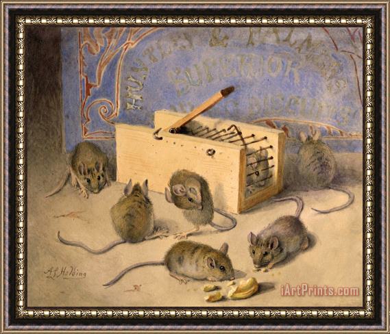 Agnes Louise Holding Mice And Huntley Palmers Superior Biscuits Framed Painting