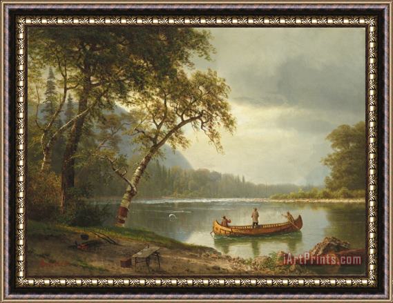 Albert Bierstadt Salmon fishing on the Caspapediac River Framed Painting