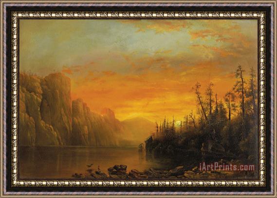 Albert Bierstadt Sunset Behind The Cliffs Framed Print