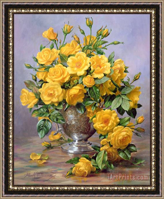 Albert Williams Bright Smile - Roses in a Silver Vase Framed Print