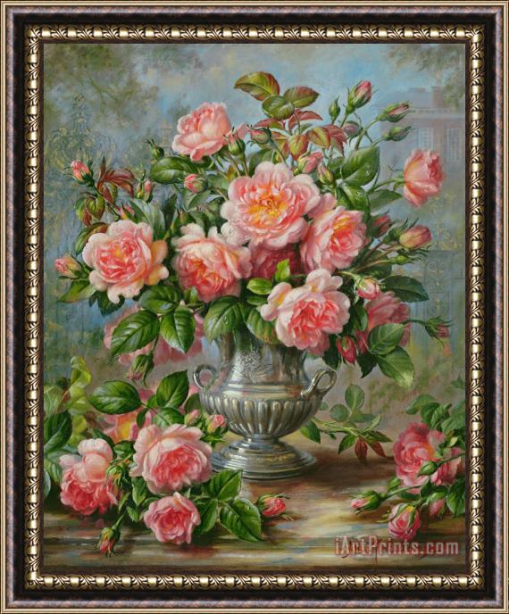 Albert Williams English Elegance Roses in a Silver Vase Framed Print