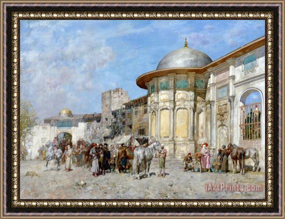 Alberto Pasini Horse Market, Syria Framed Painting