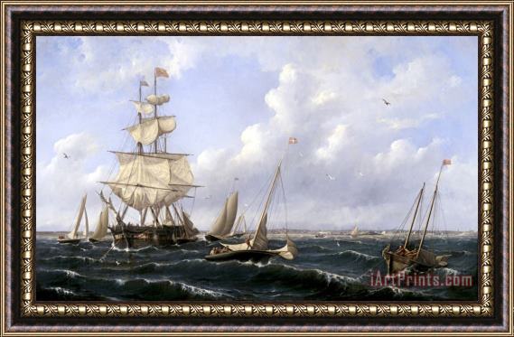 Albertus van Beest View of Shipping in New Bedford Harbor Framed Painting