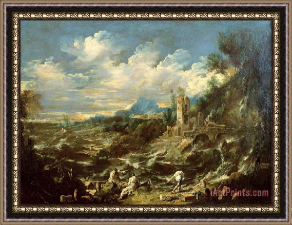 Alessandro Magnasco Landscape with Stormy Sea Framed Painting