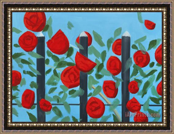 Alex Katz Red Roses with Blue Framed Painting