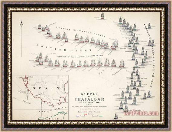 Alexander Keith Johnson Map Of The Battle Of Trafalgar Framed Painting