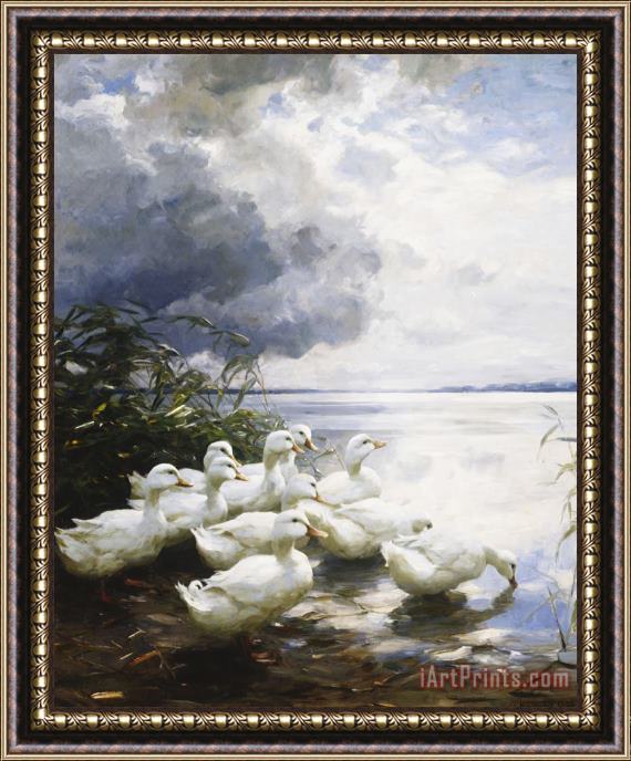 Alexander Max Koester Ducks at The Lake's Edge Framed Painting