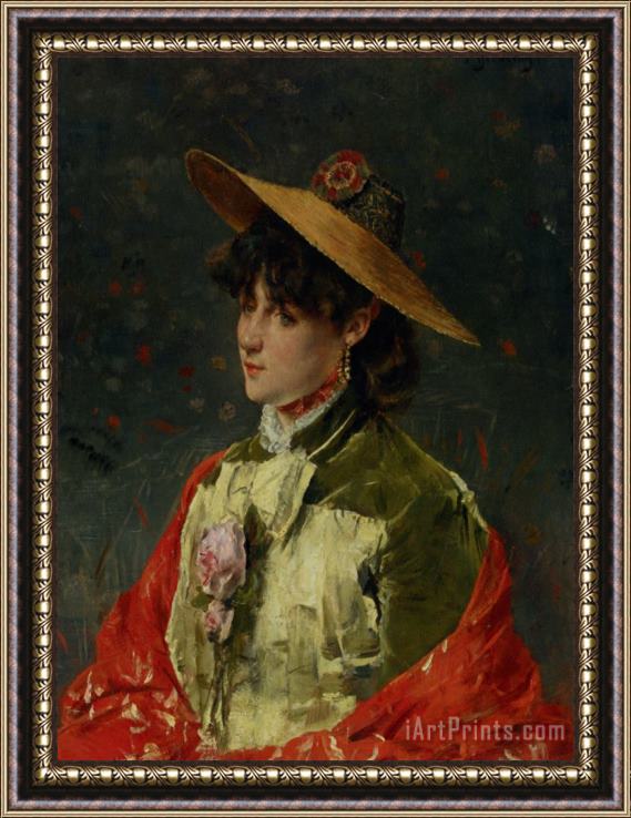Alfred Stevens Au Chapeau De Paille Framed Painting