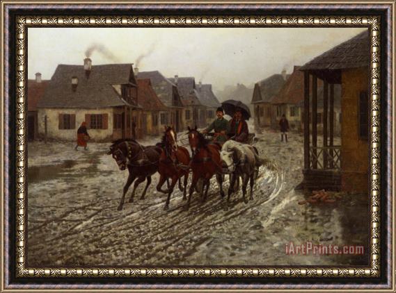 Alfred von Wierusz Kowalski A Journey in The Rain Framed Print