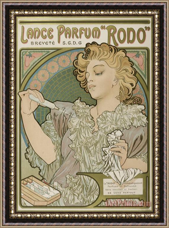 Alphonse Maria Mucha Lance Parfum Rodo 1896 97 Lithographie Couleurs Framed Painting