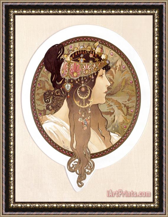 Alphonse Marie Mucha Byzantine Brunette 1897 Framed Print