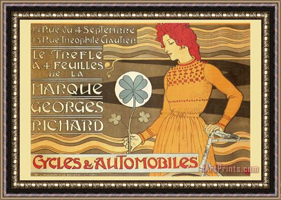 Alphonse Marie Mucha Cycles And Automobile by Marque George Richard Framed Painting
