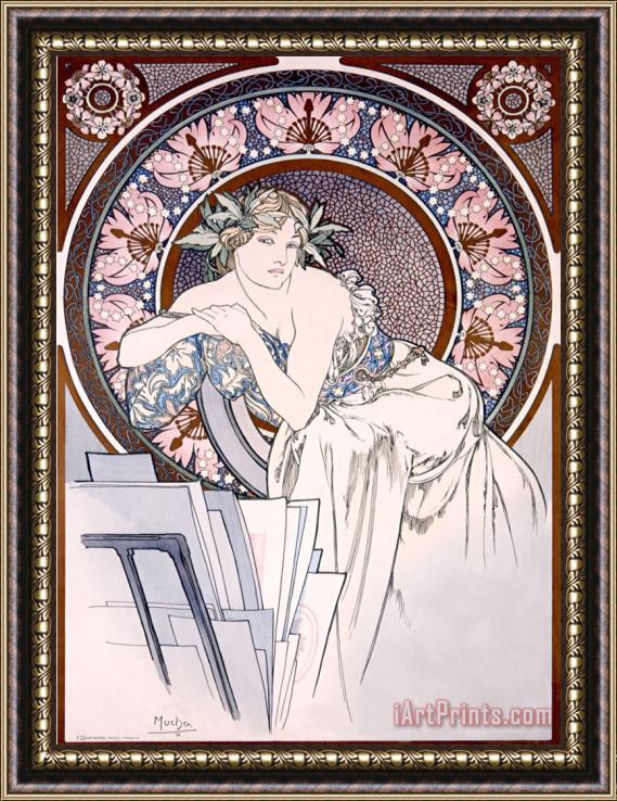 Alphonse Marie Mucha Femme Aux Coquelicots Framed Painting