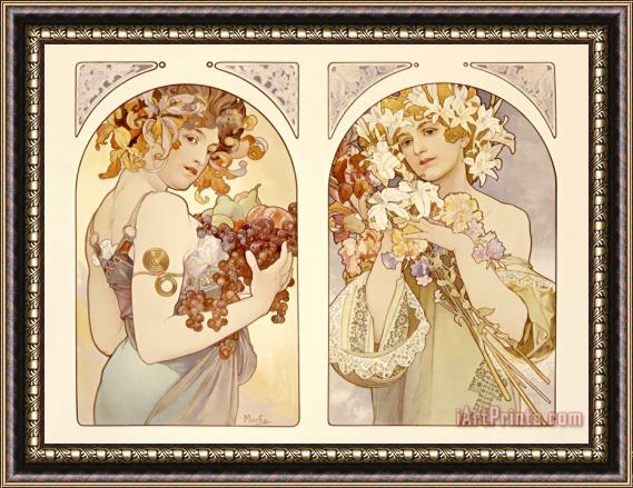 Alphonse Marie Mucha Fruits And Flowers Framed Print