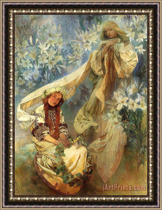 Alphonse Marie Mucha Madonna of The Lilies 1905 Framed Print