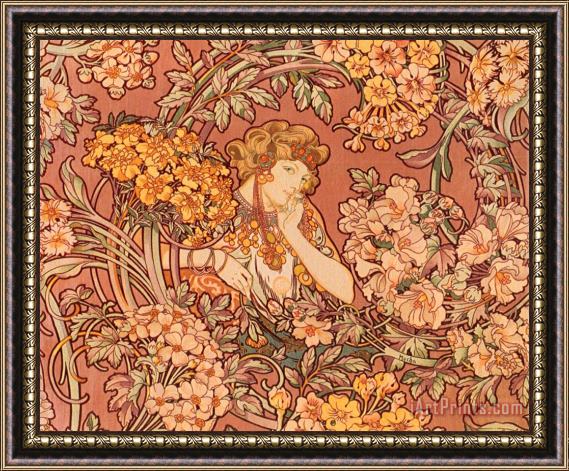 Alphonse Marie Mucha Redhead Among Flowers Framed Print
