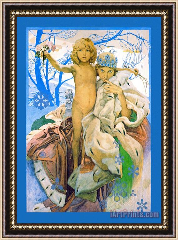 Alphonse Marie Mucha Snow Queen And Child Framed Print