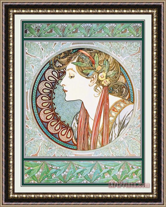 Alphonse Marie Mucha Woman's Profile Framed Painting