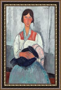 Babys First Steps Framed Prints - Gypsy Woman With Baby, 1919 by Amedeo Modigliani