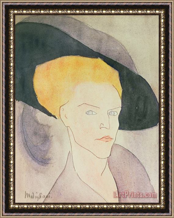 Amedeo Modigliani Head Of A Woman Wearing A Hat Framed Painting