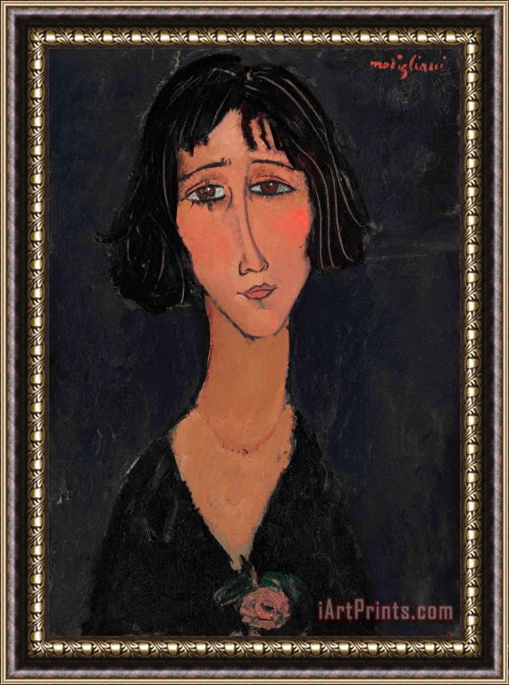 Amedeo Modigliani Jeune Femme a La Rose (margherita), 1916 Framed Painting