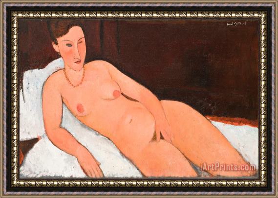 Amedo Modigiani Nude with Coral Necklace Framed Painting