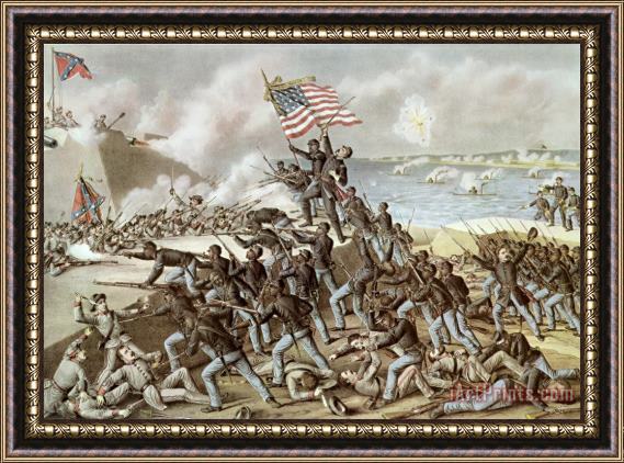 American School Black troops of the Fifty Fourth Massachusetts Regiment during the assault of Fort Wagner Framed Print