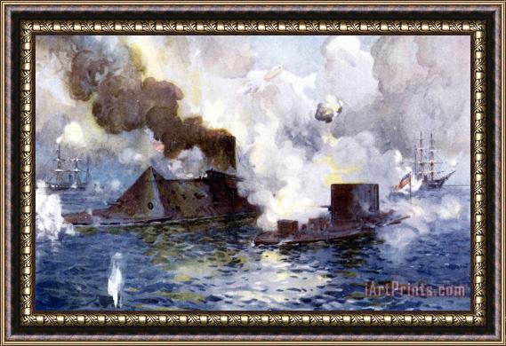 American School Engagement Between The Confederate Ironclad Merrimac Also Called Virginia And Monitor Framed Print