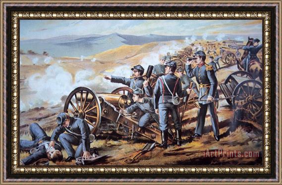 American School Federal field artillery in action during the American Civil War Framed Print