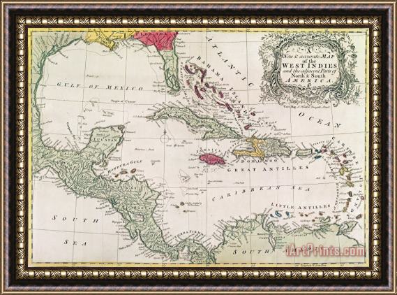 American School New and accurate map of the West Indies Framed Painting