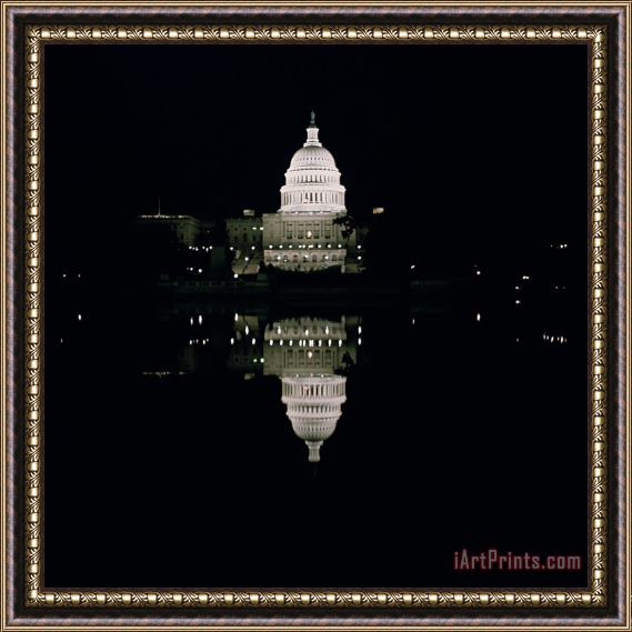 American School Night View of the Capitol Framed Painting