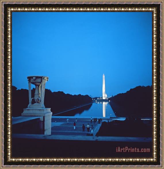 American School Night view of the Washington Monument across the National Mall Framed Painting